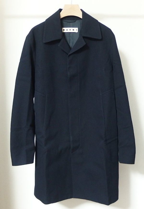 MARNI マルニ コットン/ウール ステンカラー コート 44 紺拍卖