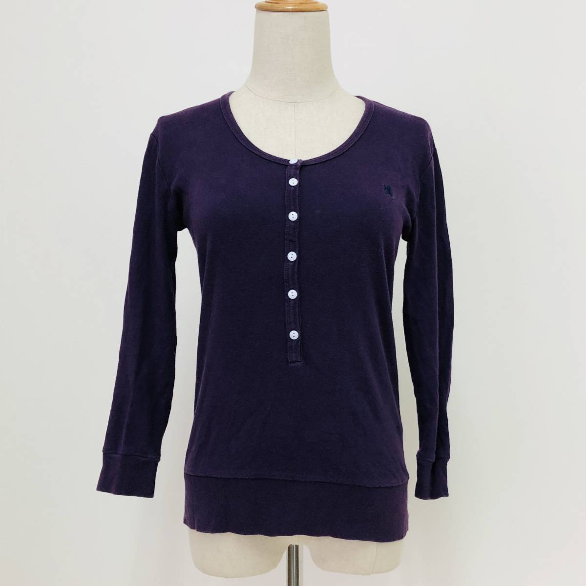 k1746 Gymphlex ジムフレックス トップス 長袖 コットン100% ハーフボタン サイズ14 紫 無地 レディース ベーシックカジュアルスタイル 拍卖