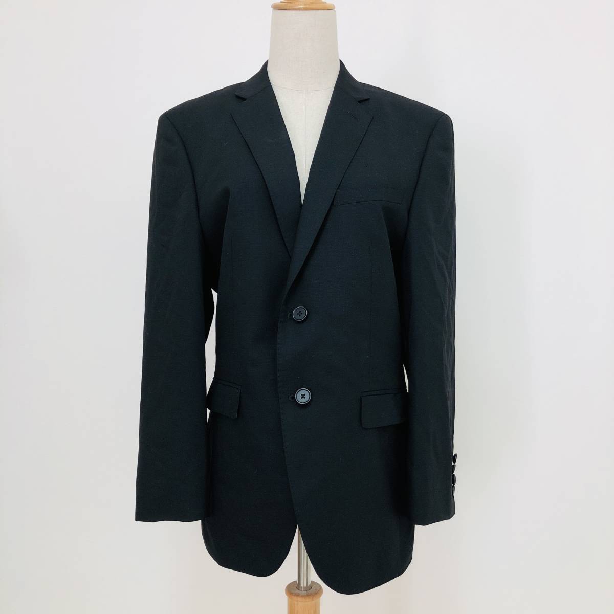 k1764 美品 JOHN PEARSE ジョンピアース ジャケット シングル 毛混 肩パット ポケット メンズ 黒 無地 オフィススタイリッシュルック 拍卖