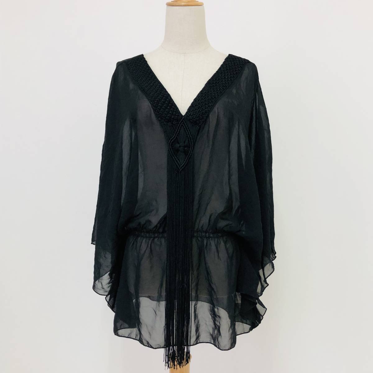 k1885 美品 ANAP アナップ トップス ポンチョ風 薄手 透け感 Vネック 黒 無地 レディース 平成レトロ おしゃれ エレガントガーリーチック 拍卖