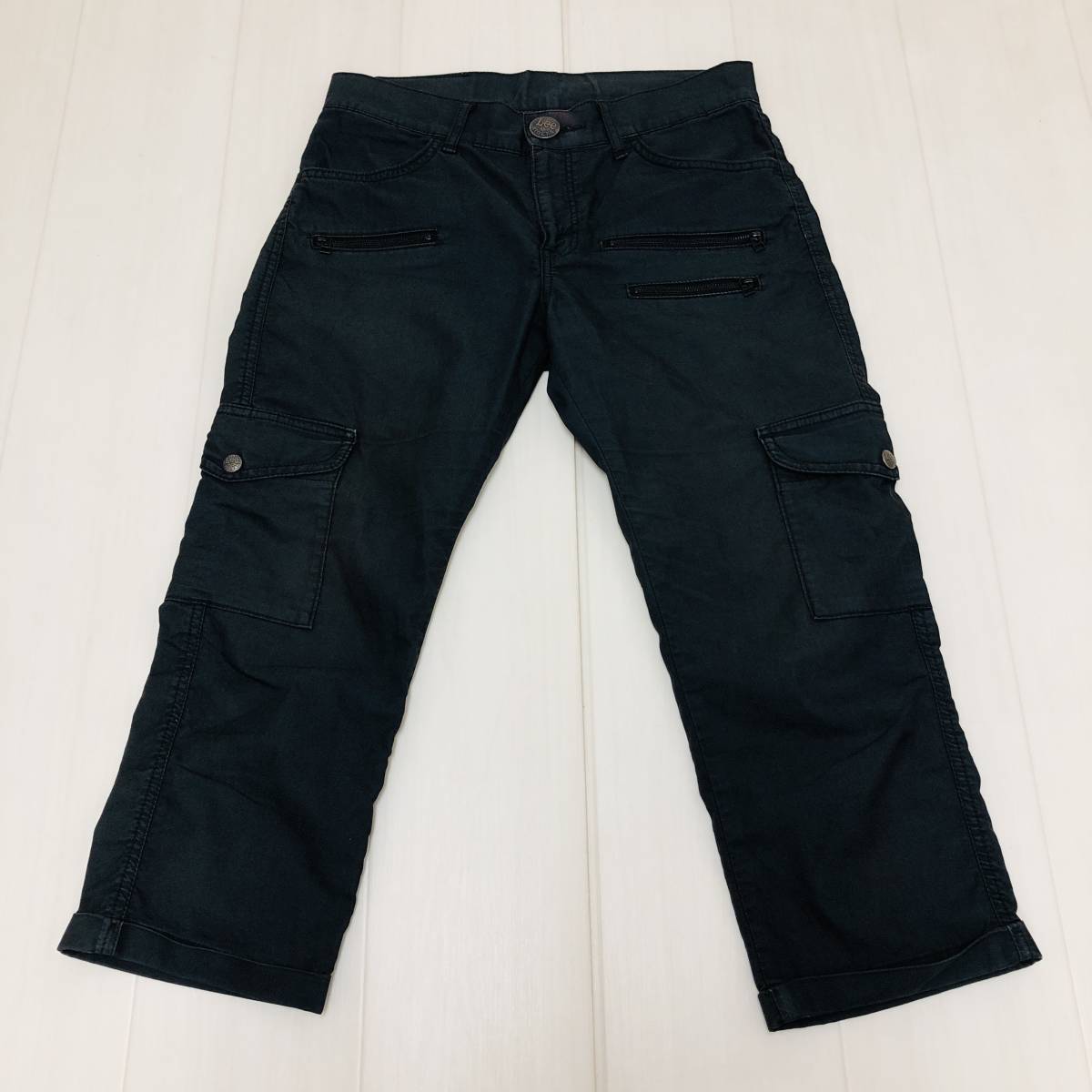 k1985 Lee リー パンツ ズボン カーゴ 薄手 七分丈 シンプル 色落ち ポケット 28 黒 綿混 古着感 USED 万能 ベーシックカジュアルスタイル拍卖