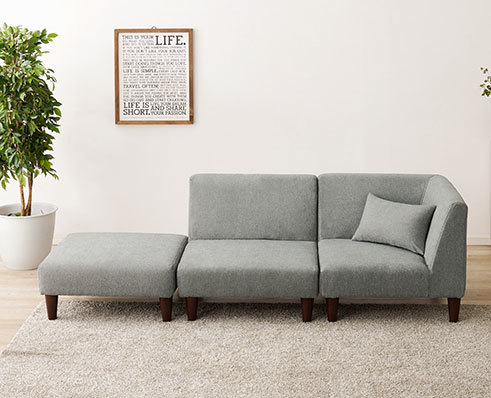 ソファ3点セット 2人掛け コーナー 布張り グレー色 肘無拍卖