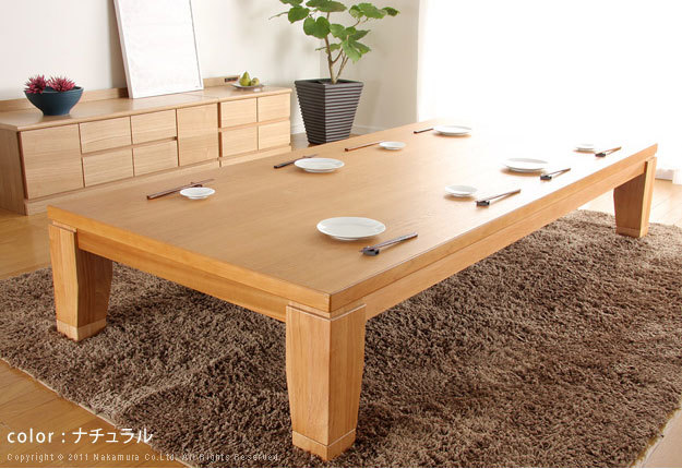 特別価格 国産 極太脚のモダンリビング継ぎ脚こたつテーブル 210x100cm ナチュラル色拍卖