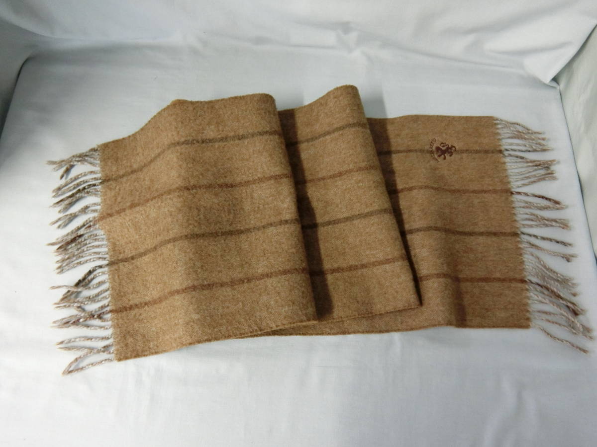 フリンジ付きマフラー オースチンリード Austin Reed 茶色 うす茶色 ストライプ拍卖