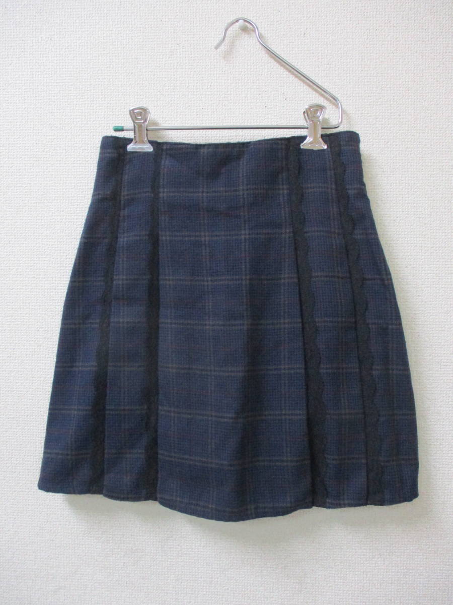 axes femme アクシーズファム ミニスカート Mサイズ 濃紺・チェック レース 【クリーニング済】拍卖