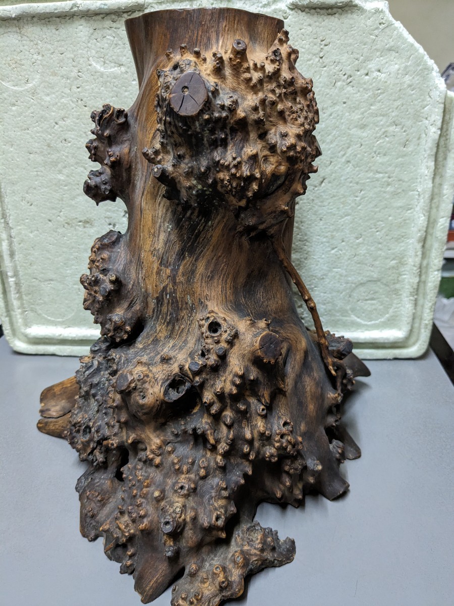 花瓶 無垢材 古い 木製 柿鉢 中国古玩美術拍卖