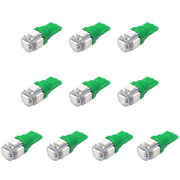 10個セット●● 12V カラーLED グリーン 緑 SMD 5連 T10 LED ウェッジ球拍卖