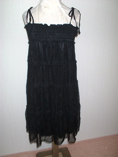 k9 美品☆即買♪黒レース4段フリルキャミソールワンピドレスステキ拍卖