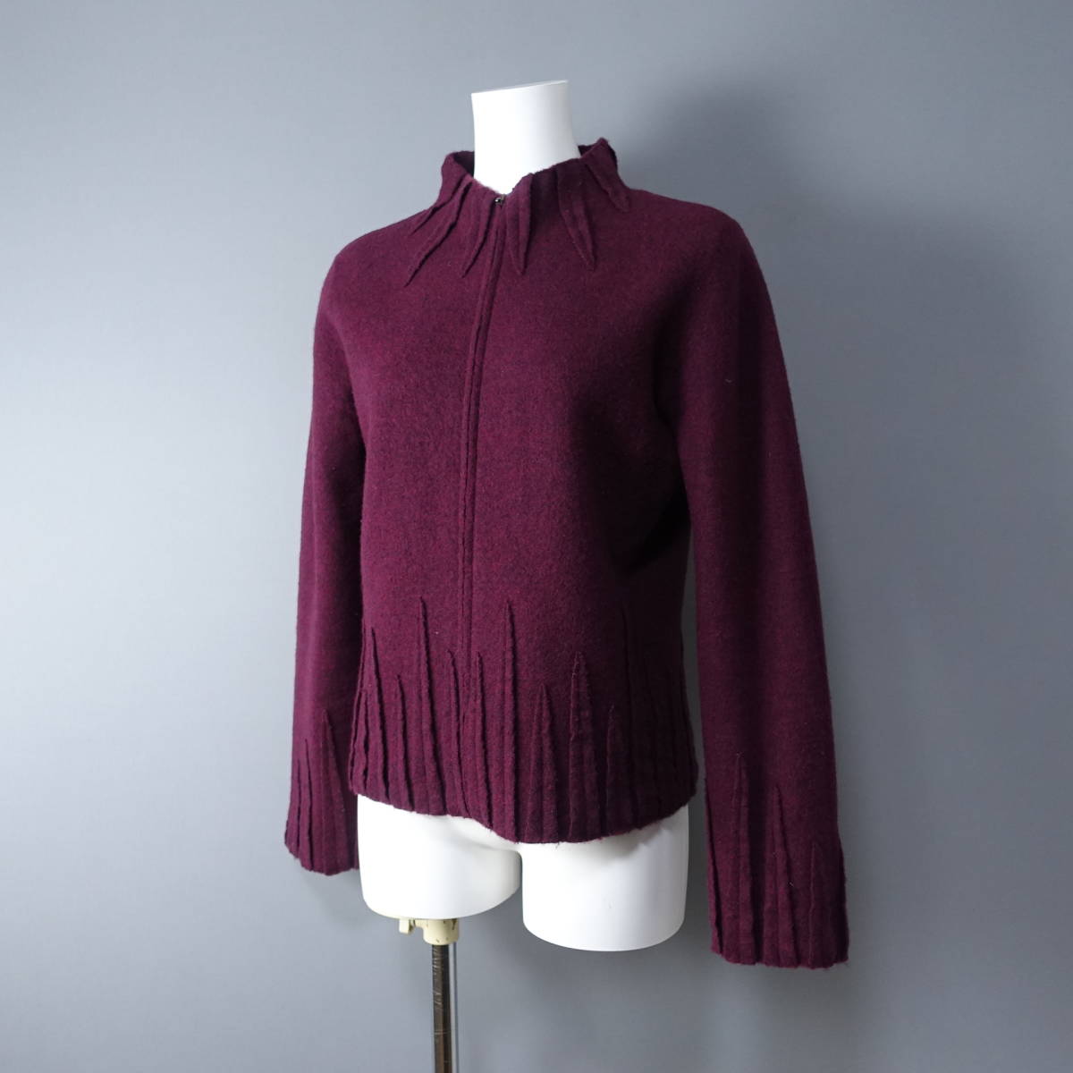 ★訳あり★LANVIN COLLECTION/ランバンコレクション/38/ウール100%/肩パッド付/ジップアップブルゾン/パープル/紫/レディース拍卖