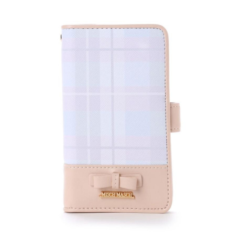 新品 ミッシュマッシュ 手帳型 スマホケース 他機種対応 iohoneケース チェック リボン拍卖