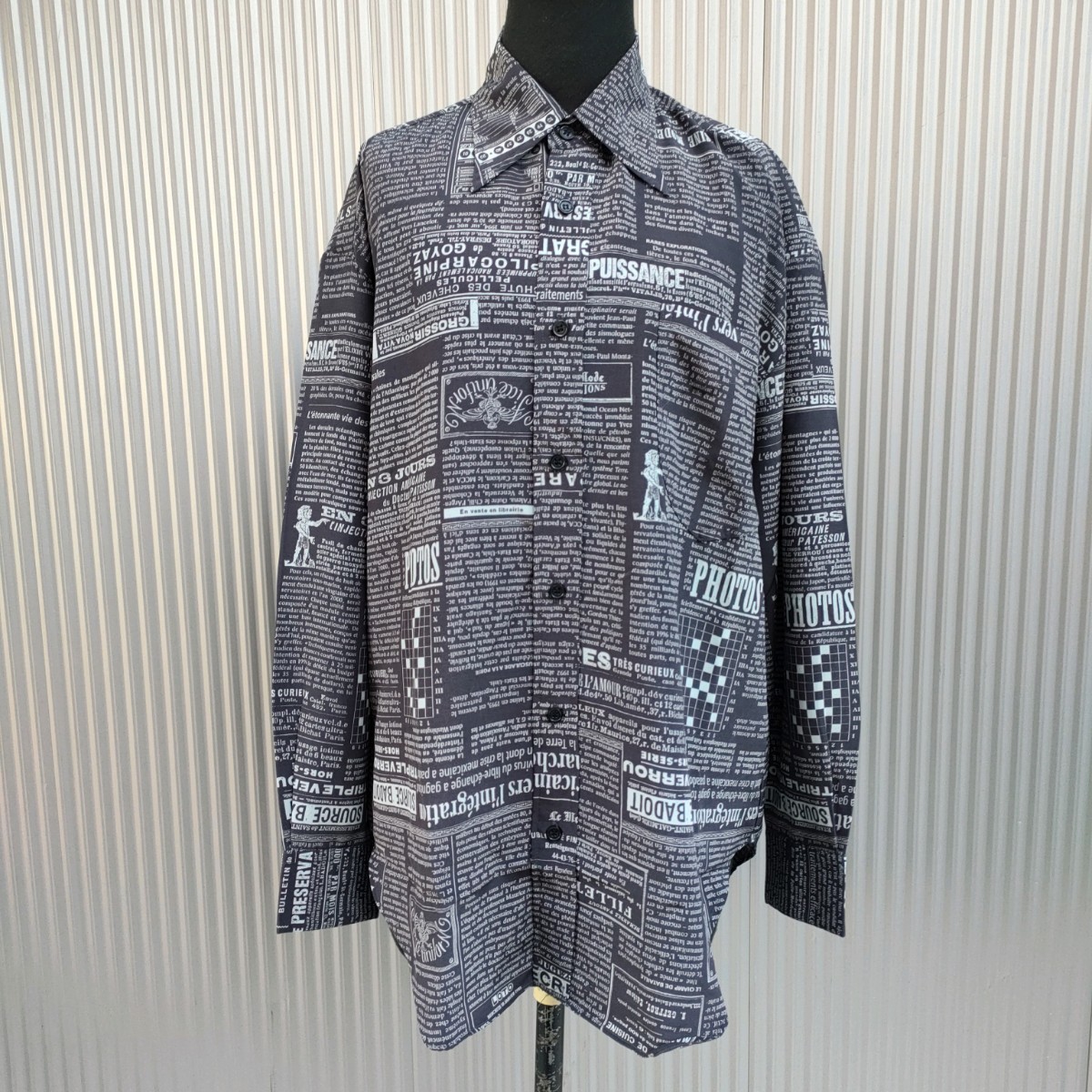 【稀少/90s】新品同様/フィッチェFICCE UNIFORM/ドン小西/ビンテージ/古着/デザイナーズ/アーカイブ/ニュースペーパー柄/総柄/ポリシャツ/S拍卖