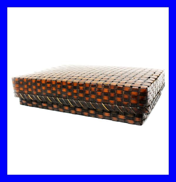 ●昭和レトロ ヴィンテージ 竹細工 竹編みケース 蓋付小物入れ物 収納箱 書類箱 かご 篭 籠 竹製 伝統工芸 アンティーク Z3463拍卖