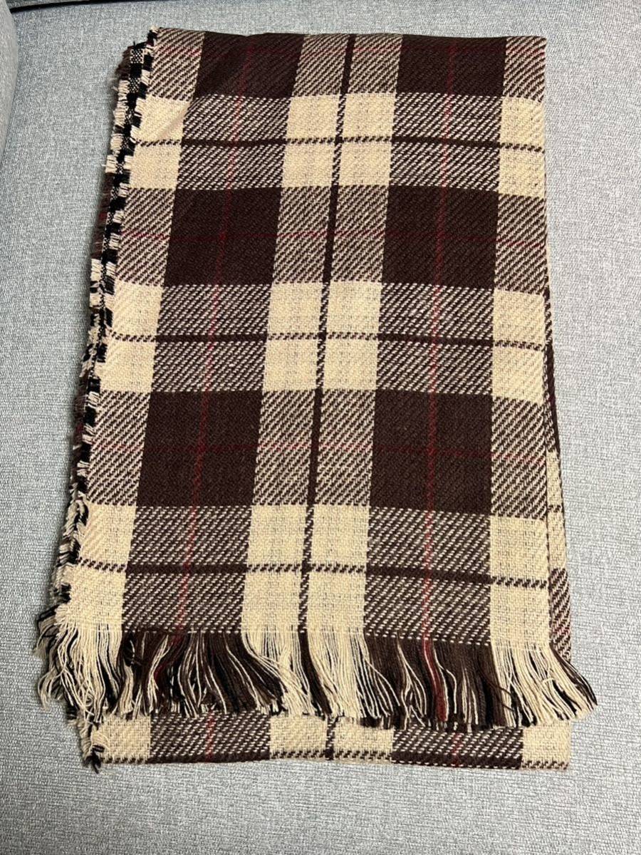 サンプル 未使用品! リバーシブル マフラー ストール タータンチェック ベージュ ブラウン ギンガムチェック 黒 ベージュ拍卖