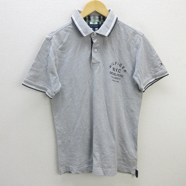 z■トミーヒルフィガー/TOMMYHILFIGER 半袖ポロシャツ 鹿の子地【L】灰/men's/120【中古】拍卖