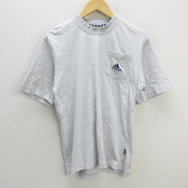 z■アディダス/adidas ロゴ刺繍Tシャツ/コットン【S】灰系/men's/45【中古】■拍卖