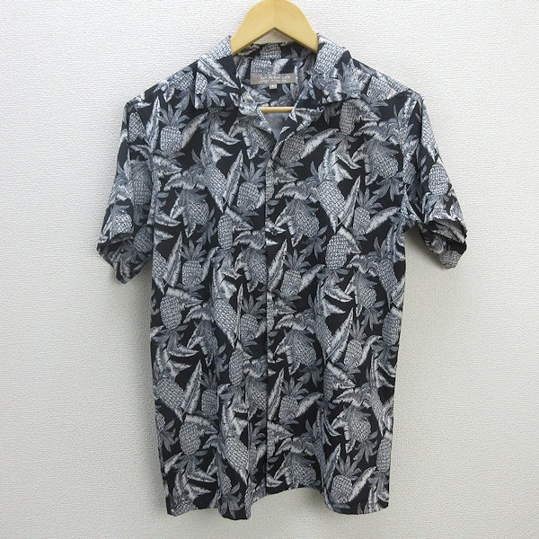 s■ユナイテッドアローズ/DAY IN THE LIFE 総柄 開襟アロハシャツ【S】白黒/MENS/180【中古】拍卖