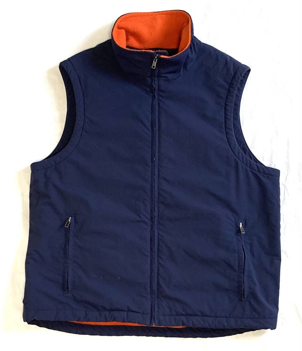 00s L.L.Bean 裏 フリース ナイロンベスト 紺 オレンジ M LLビーン ウォームアップ拍卖