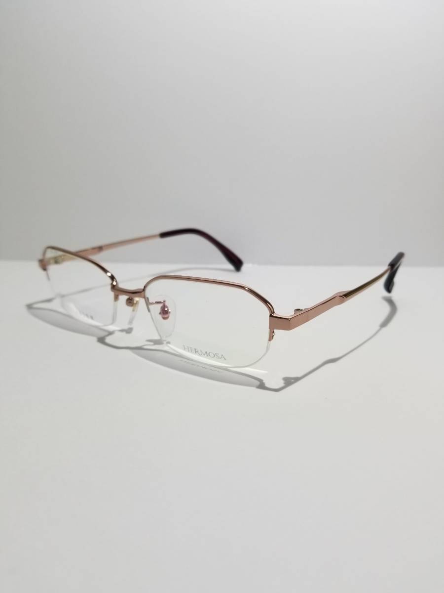 未使用 眼鏡 メガネフレーム HERMOSA 38020 CO2 チタン 金属フレーム スクエア型 ハーフリム メンズ レディース 52口18-138 R-3拍卖