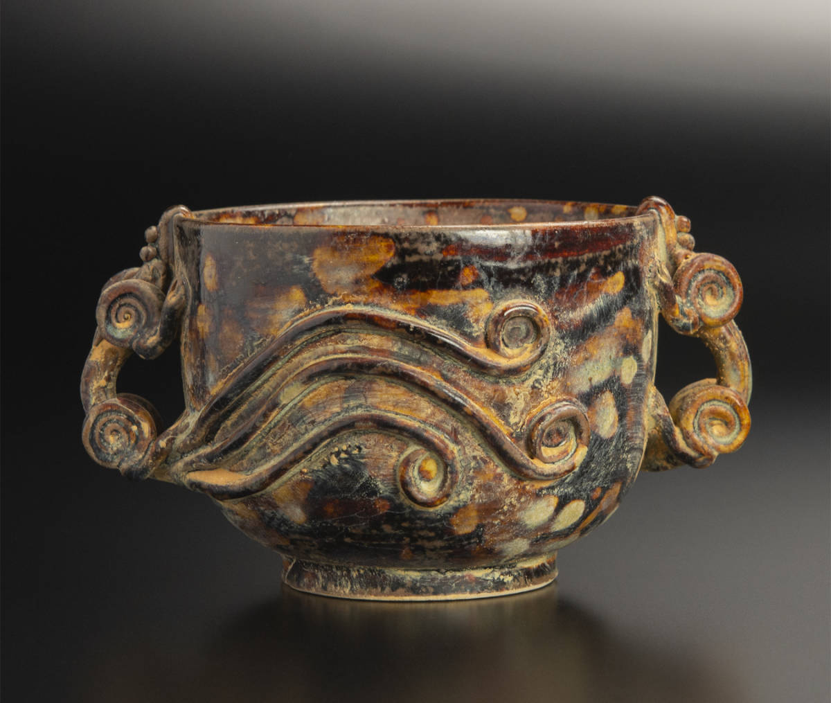 宋 吉州窯玳瑁釉双螭耳香炉 中国 古美術拍卖