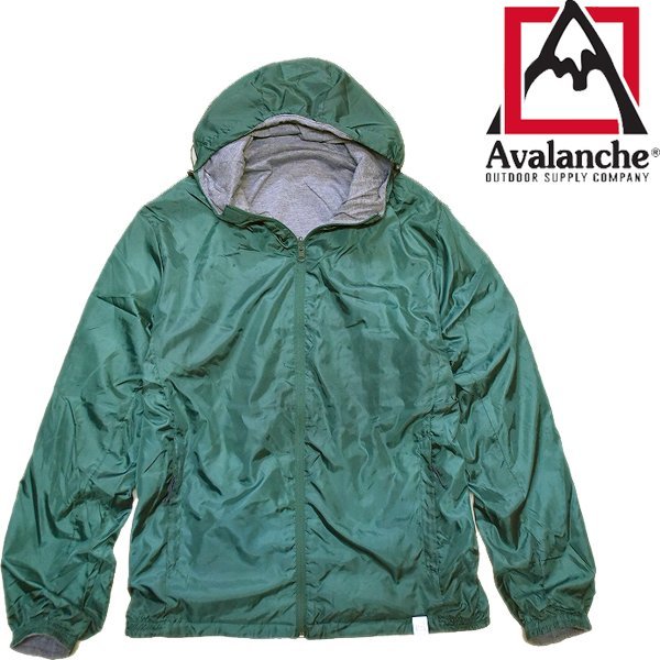 1点物◆リバーシブル深緑グレーAvalancheフード付きナイロンジャケット古着メンズL/XLレディースOKアメカジ90sストリート/スポーツ370770拍卖