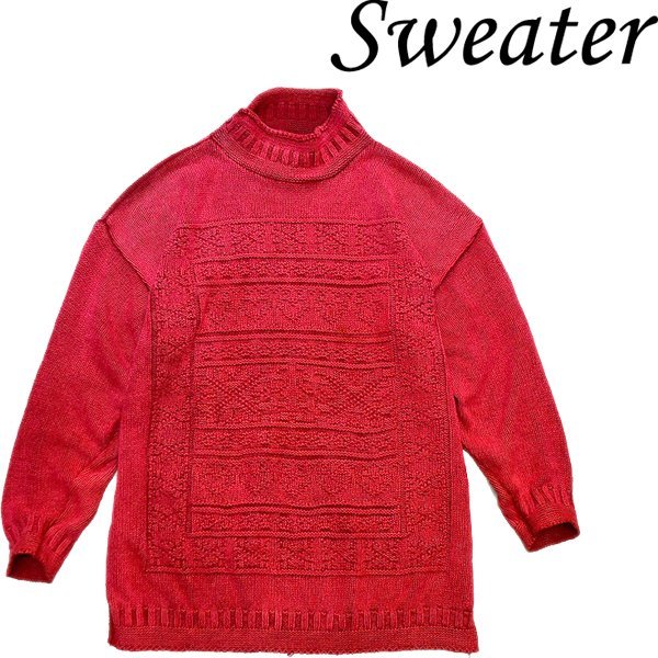 1点物◆ビッグサイズ柄物ロールネックニットセーター古着メンズ2XLレディースOKアメカジ90sストリート/スポーツ/ハンドニット/レトロ370953拍卖