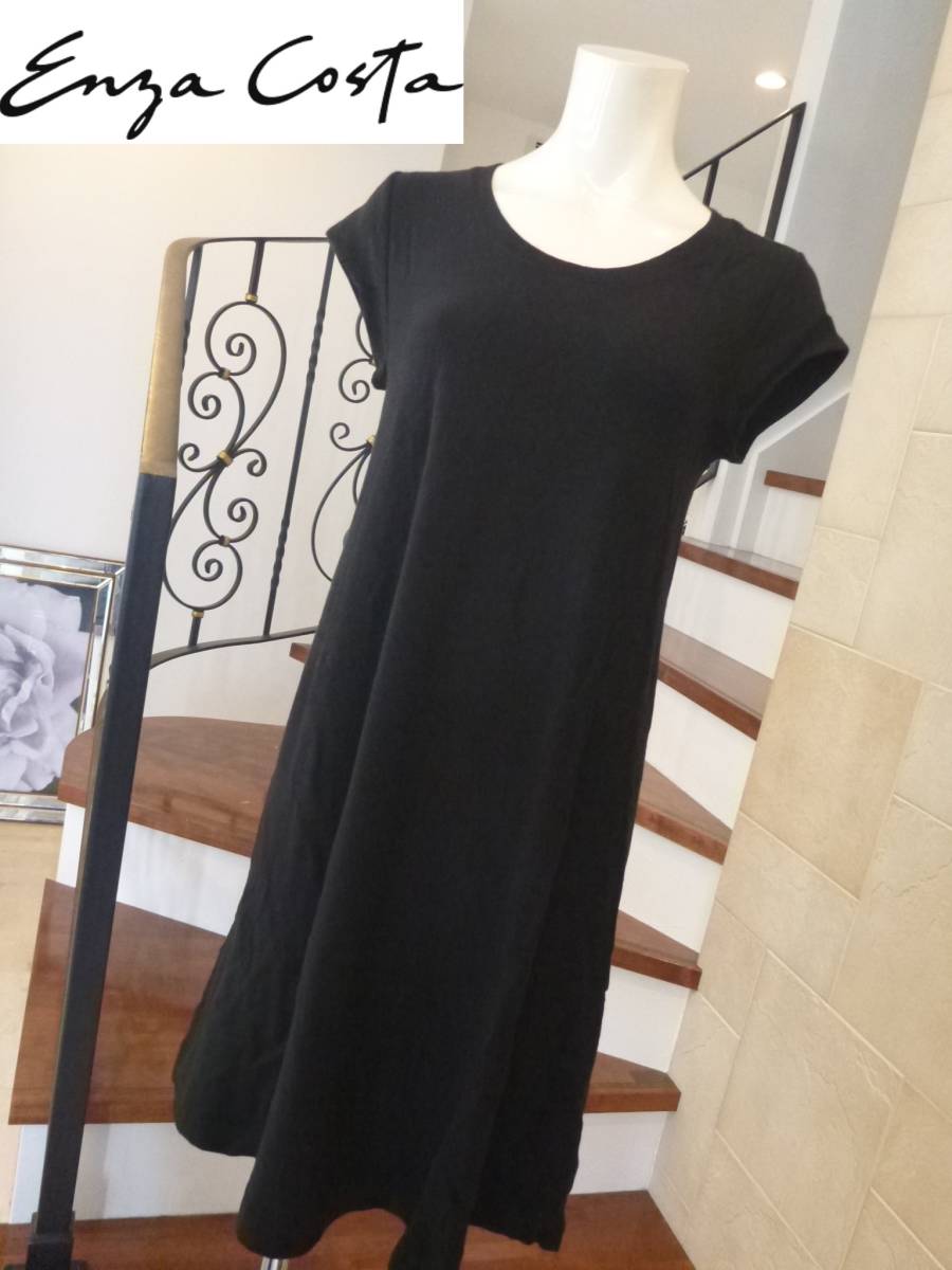 美品 エンザ・コスタ(Enza Costa)★ 黒 ブラック 半袖 ニット ワンピース M拍卖