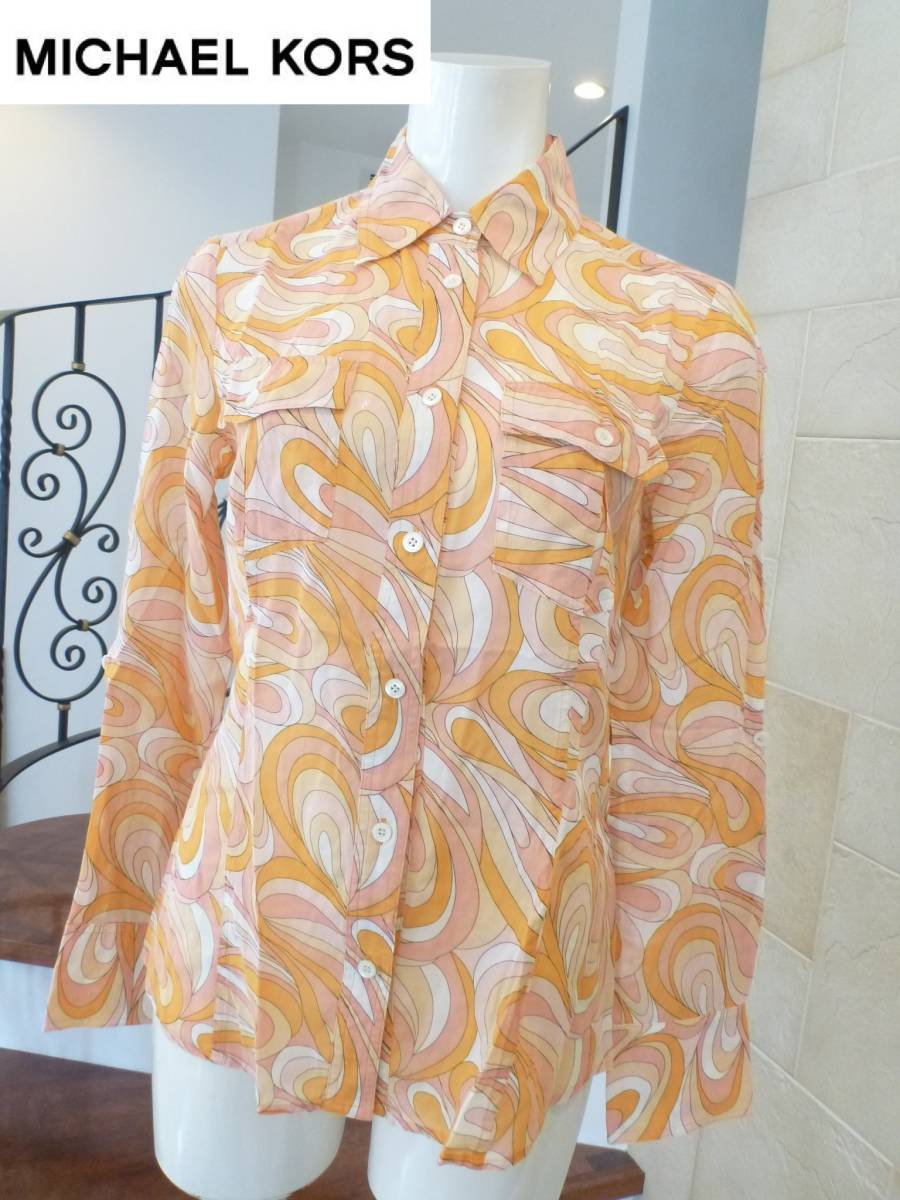 2万 超美品 MICHAEL マイケルコース★オレンジ系 デザイン 長袖 ブラウス 4 M相当拍卖