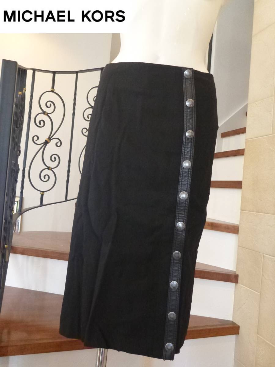 2万 美品 KORS マイケールコース★ 黒 ブラック 牛革使い スカート 4 M相当拍卖