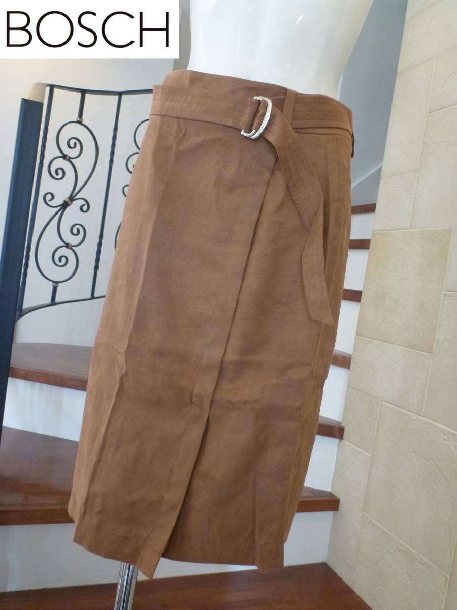 1.5万 超美品 BOSCH ボッシュ★茶 ブラウン スウェード調 ベルト付き スカート 38 M相当拍卖