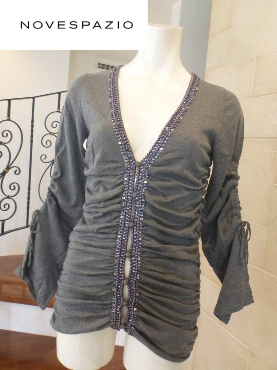 3万 超美品 NOVESPAZIO ノーベスパジオ★グレー ギャザー 豪華装飾 カーディガン 38 M相当拍卖