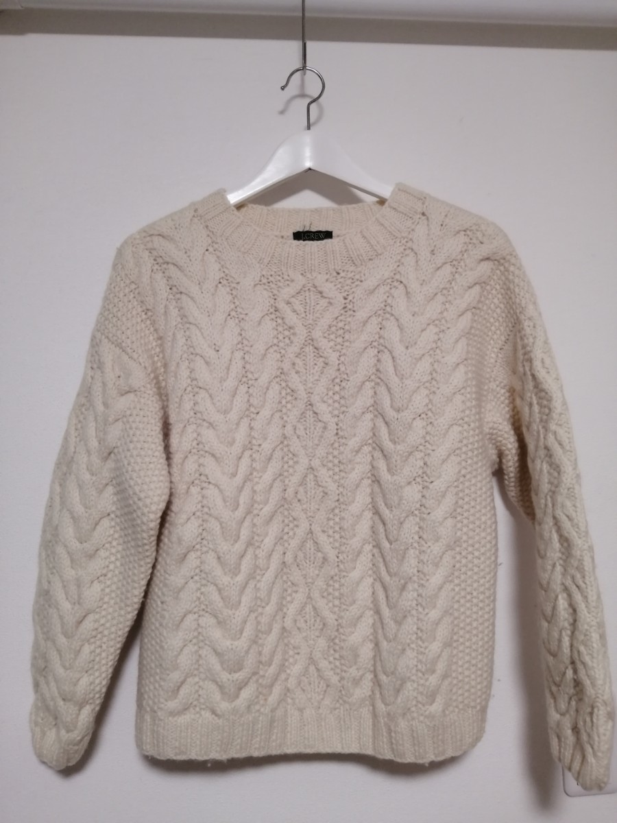 j.crew ジェイ クルー 厚手ウール100% ケーブル編みセーター M ニット フィッシャーマンセーター ヴィンテージ古着/インバーアラン OSAGARI拍卖