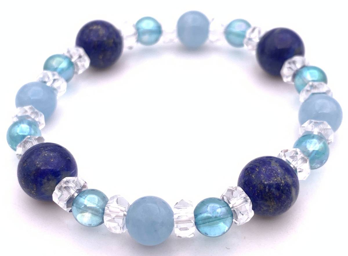 天然石ラピスラズリ&アクアマリン&アクアオーラブルーのブレスレット拍卖