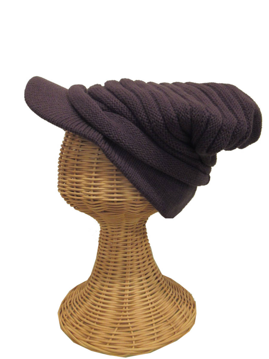 メンズファッション 帽子 ニット帽 ユニセックス ロングニットキャスケット サービス品 チャコール★★拍卖