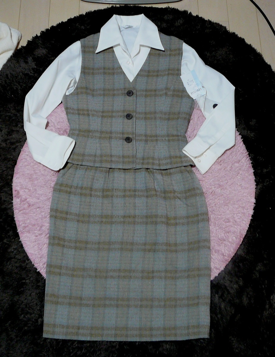 ●送料600円●クニサダ製 7号 ベストスーツ OL制服 コスプレ衣装 事務服 受付嬢 未使用品拍卖