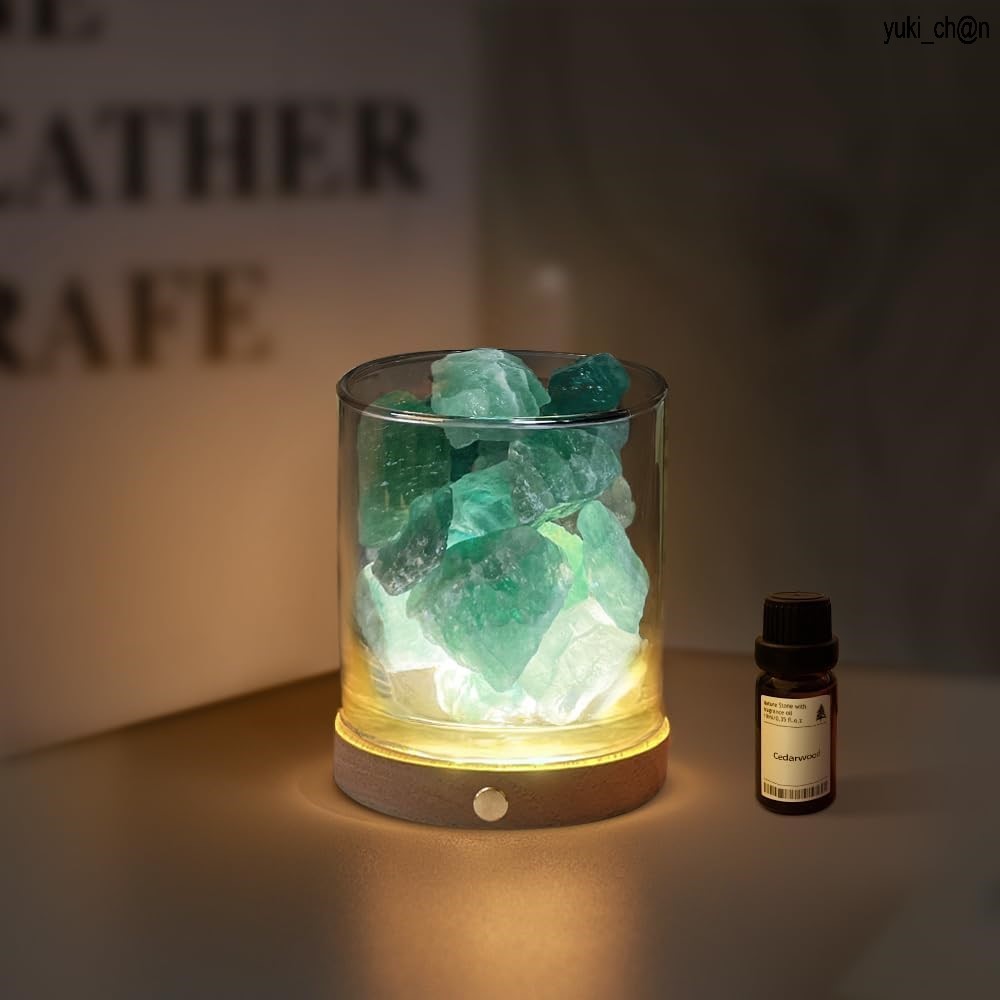 アロマストーン セット天然石 シダーウッド精油 LED ストーンディフューザー 水晶 アロマセット グリーン エッセンシャルオイル拍卖