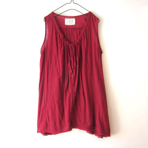 美品 ON AND ON/オンアンドオン ノースリーブ コットンチュニック 赤拍卖