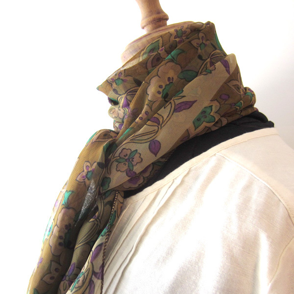 美品 美しい色合い シースルー ボタニカル柄 薄手ストール拍卖