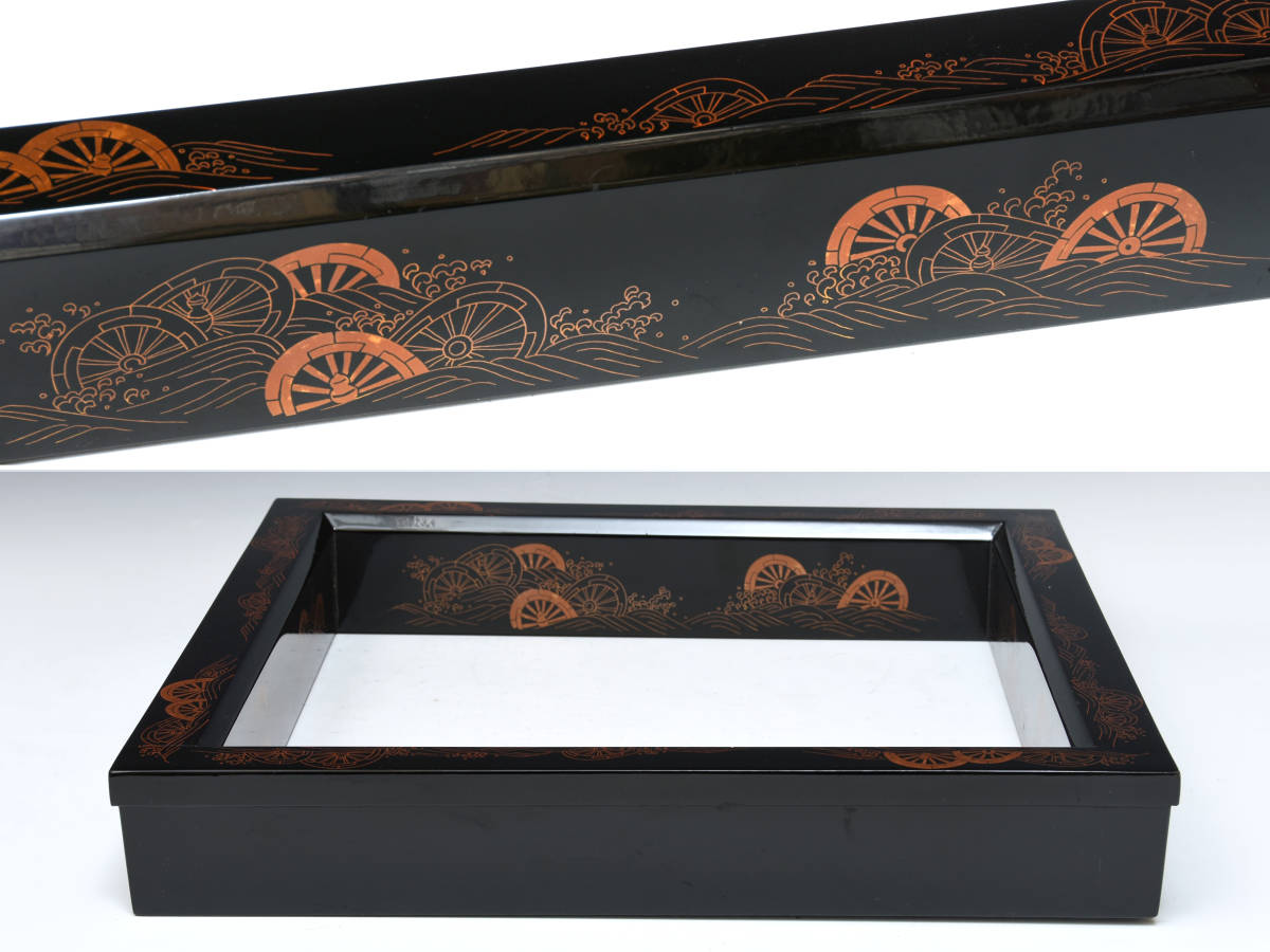 源氏車蒔絵炉縁 炉用 片輪車 茶道具 漆工芸 漆芸 木工芸 天然木 紙箱 一辺約42.5㎝ z5946o拍卖