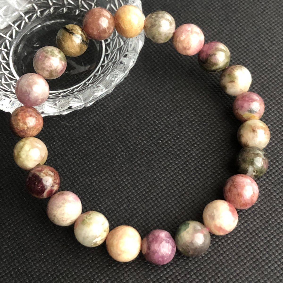 ◆新品◆マルチカラー!ミックストルマリンブレスレット◆約8.5㎜◆約19g◆内周約16㎝◆ブラジル産◆天然石 電気石 パワー 10月 誕生石拍卖