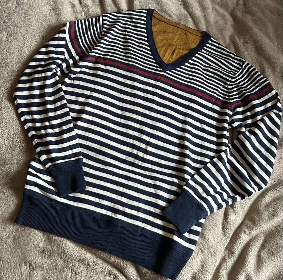 ◆新品タグ付き◆VISARUNOビサルノ ボーダーVネックニット リバーシブル Lサイズ◆MENSニットセーター ◆拍卖