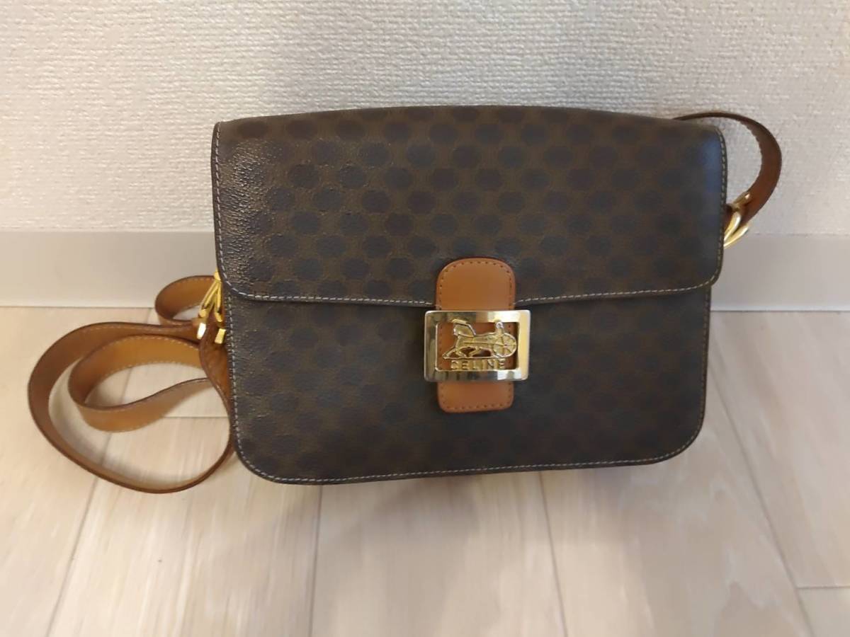 CELINE◆ホースキャリッジ/マカダム/ショルダーバッグ/レザー/BRW/総柄/F/08 セリーヌ拍卖