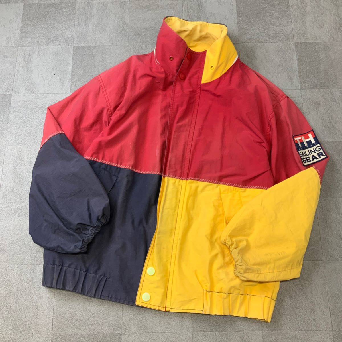 90‘s TOMMY HILFIGER トミーヒルフィガー セーリングギア マルチカラー マウンテンジャケット メンズ Lサイズ レッド イエロー拍卖