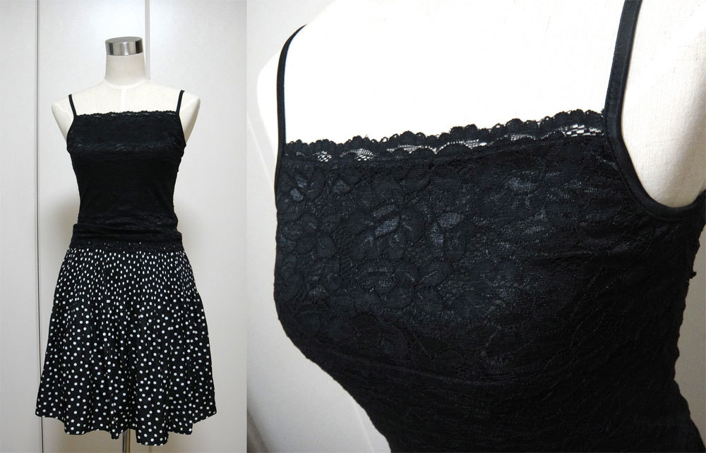 ■ta_046 シースルー レース タンクトップ トップス ドット 水玉 フレアー ギャザー スカート セットアップ 黒 ブラック拍卖