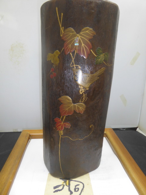 未使用 金沢 桐工芸 桐.1本使い 花生け 蒔絵 30㎝箱栞拍卖