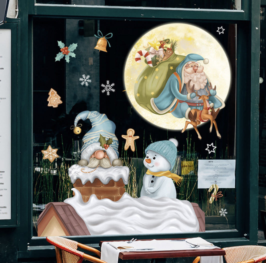 ウォールステッカー YSD074 メリークリスマス サンタクロース 雪だるま 雪花 DIY壁紙インテリア窓シート拍卖