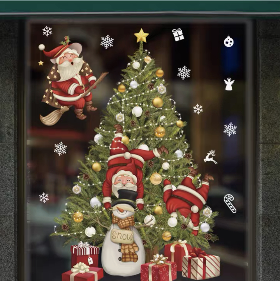 ウォールステッカー YSD072 メリークリスマス サンタクロース 雪だるま 雪花 DIY壁紙インテリア窓シート拍卖