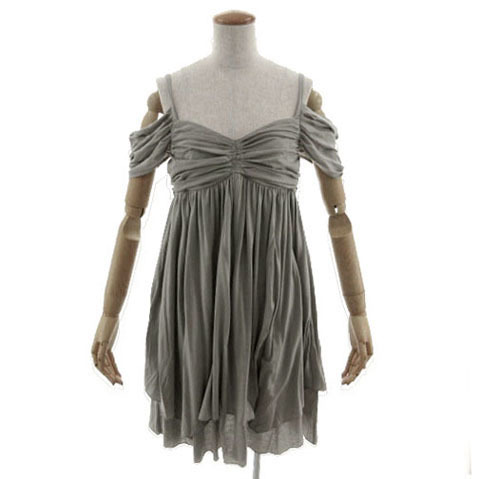 ジルスチュアート JILL STUART ワンピース オフショルダー ギャザー ひざ丈 フレア コットン混 日本製 グレー 2 レディース拍卖