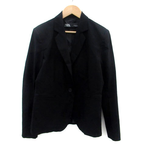 ザラ ZARA テーラードジャケット シングル ミドル丈 総裏地 6 黒 ブラック /HO53 レディース拍卖