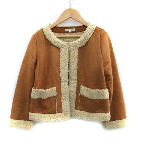 ギャミヌリィ gaminerie フェイクムートンジャケット ノーカラージャケット ミドル丈 ボア M ブラウン 茶 /SM28 レディース拍卖