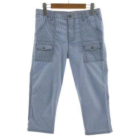 アンタイトル スポーツ UNTITLED SPORT パンツ ブッシュパンツ クロップド丈 刺繍 ストレッチ コットン混 ストライプ 青 白 S拍卖